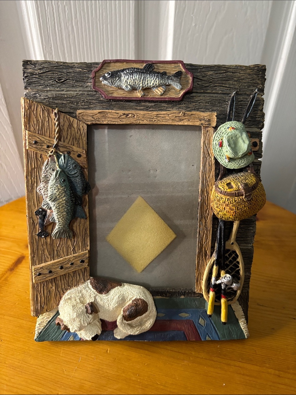 White Dog Sleeping Fishing Picture Frame